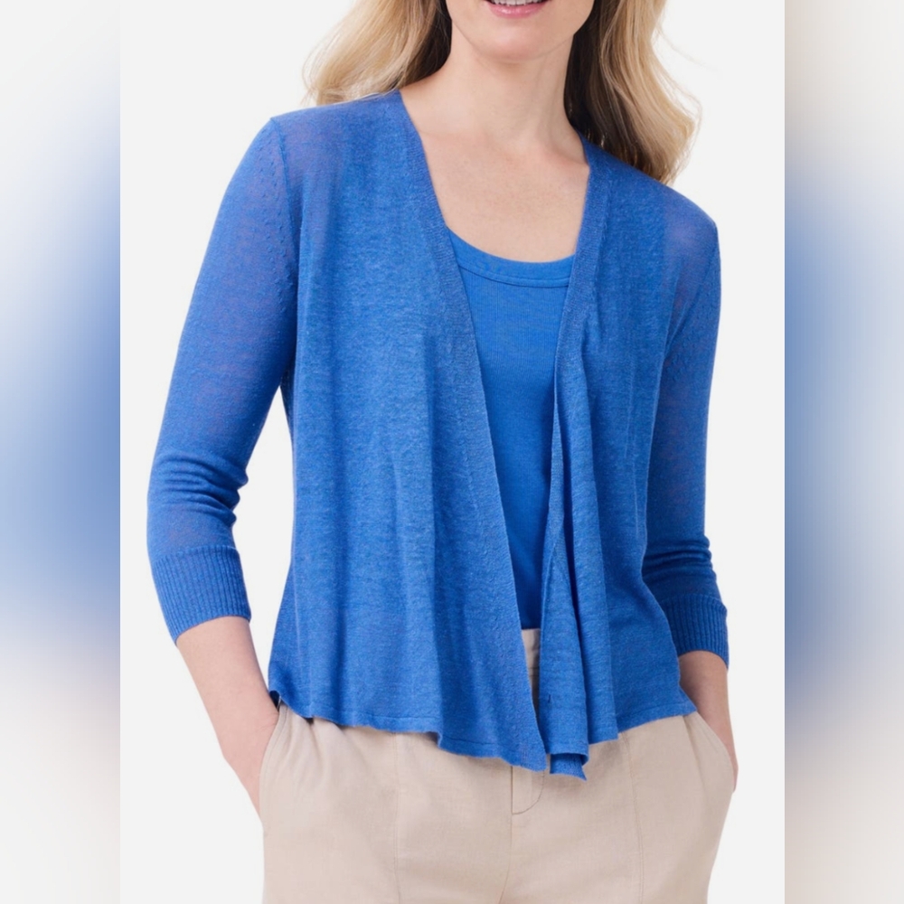 Nic+Zoe Linen Blend Cardigan in True Blue